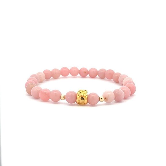 18K Gold Money Bag Lucky Charm Beads Bracelet Gemstones Pink Opal 6mm